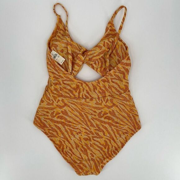 Aerie Twist Front Cut Out Full Coverage One Piece Swimsuit Women Large Orange - Picture 6 of 9